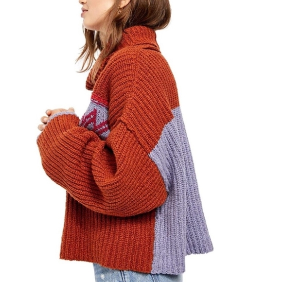 Free People Greater Than Rust Orange Pele Combo Cowl Neck Sweater, Sz M - Picture 3 of 9